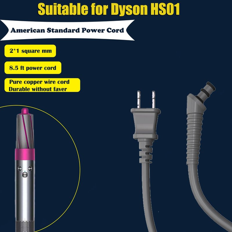 QJH-17 Replacement Curly Hair Rod Power Cord for Dyson HS01 Airwrap Hair Styler - AC Charger Cable, 106" Curling Iron Cable