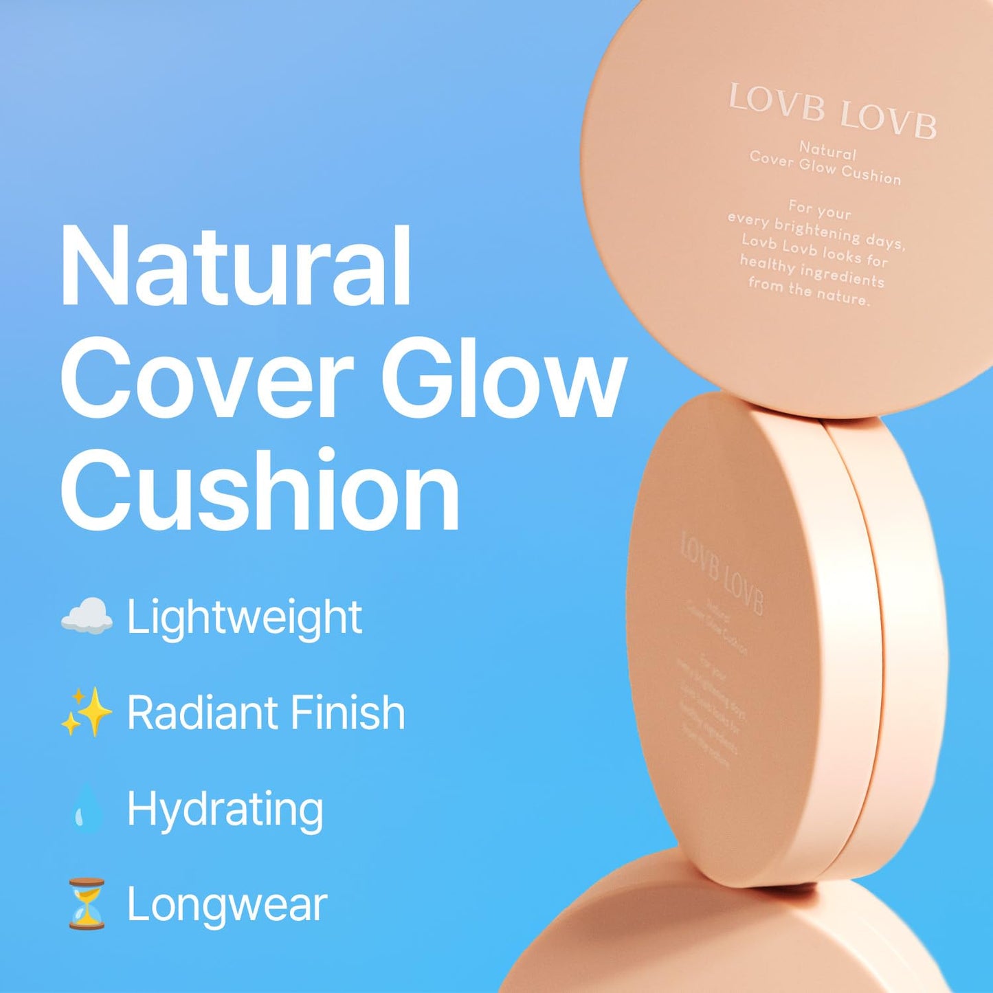 LOVB LOVB Cushion Foundation 0.42 Oz (23N Natural Beige) + System Fitting Puff 5EA | Long-Lasting Buildable Coverage | Korean Cushion Makeup | Face Makeup Tool for Liquid Foundation