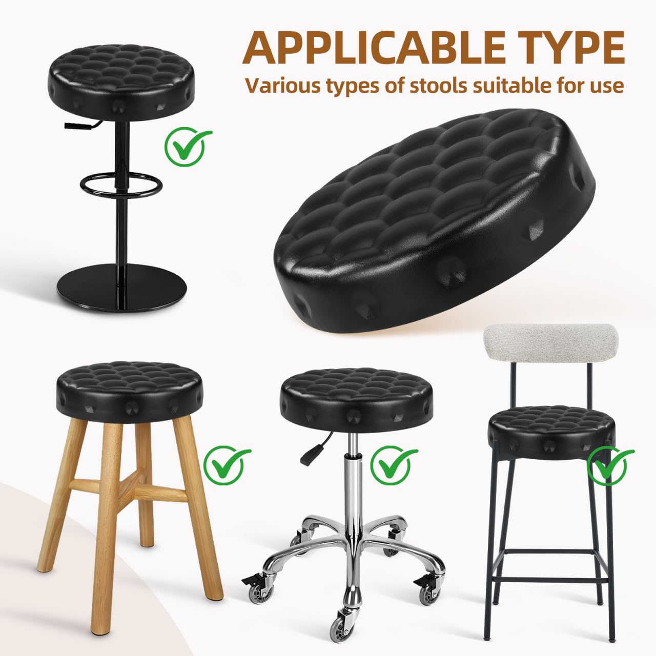 Baluue 12.79 Inch Round Soft Pu Padded Stool Seat Replacement for Bar Stool Swivel Chair Cushion Cover for Kitchen Home Salon Workshop