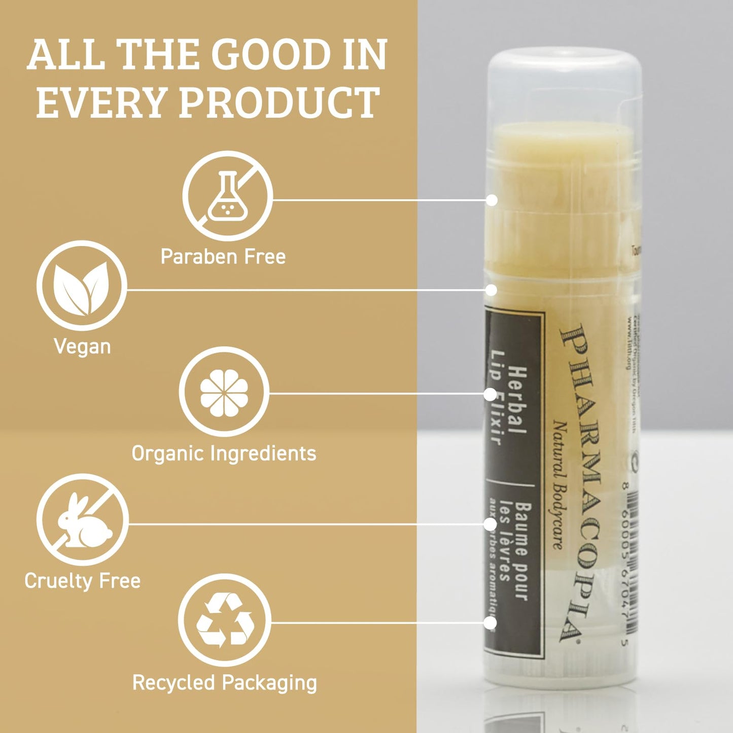 Pharmacopia Chamomile Tangerine Vegan Lip Elixir - Nourishing Vegan Herbal Lip Balm with 100% Natural and 70% Certified Organic Ingredients, 0.25 Oz, Pack of 3