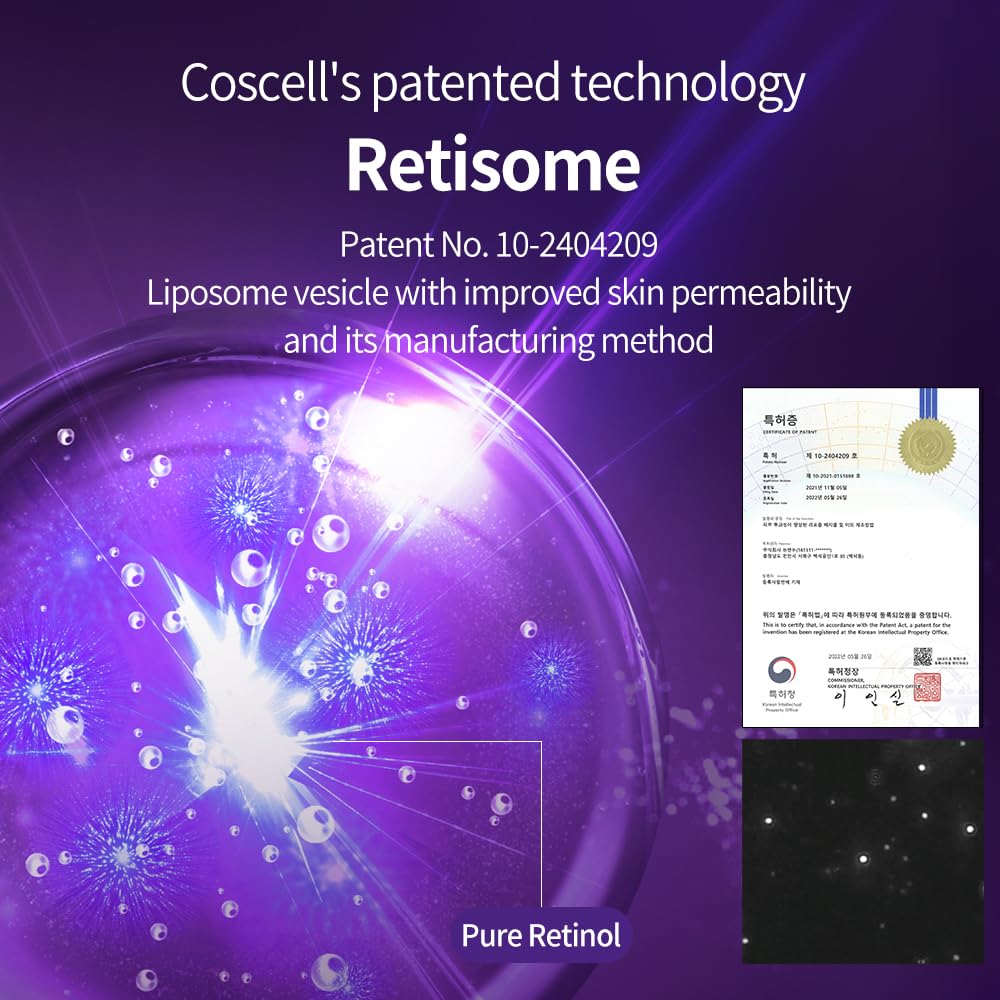 Coscell Retino Galvanic Serum 100, Korean Retinol Face Serum for Firmer-Looking Skin and Smoother Texture, Lightweight Hydrating Fluid for Beginners, Device-Free, 1.76 Oz
