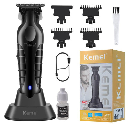 KEMEI PG2299 Hair Trimmer for Men with Charging Dock, Professional Cordless T-Blade Clippers for Edging & Lining, Barber Zero Gap Trimmers, USB Rechargeable Kit with Storage Base (Black)