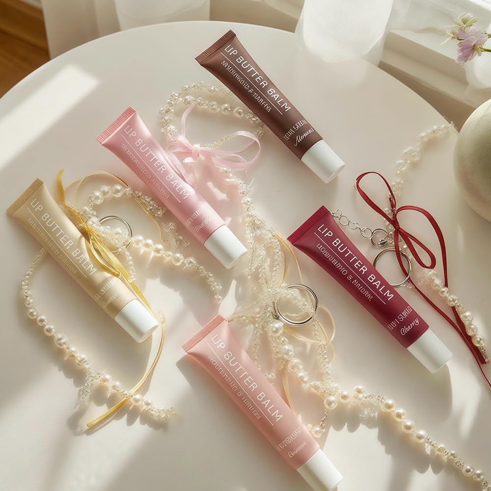 SAM SUGAR Lip Balm with Keychain Hydrating Tinted Lip Gloss, Moisturizing Lip Butter Balm with Natural Shine, Non-Sticky Lip Care for Dry Lips (Pink)