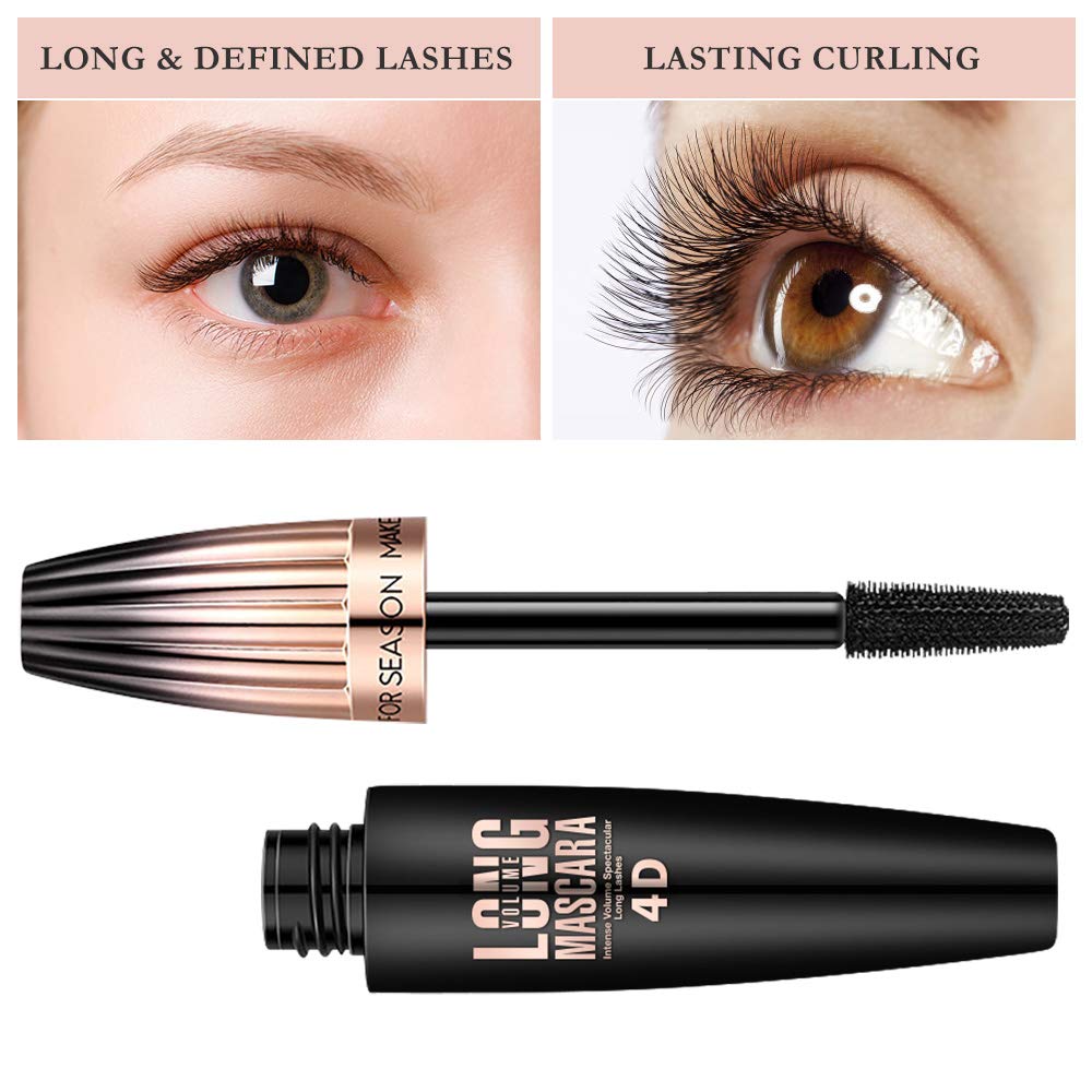 4D Silk Fiber Lash mascara, Waterproof Mascara Black Volume and Length, Natural Lengthening and Thick, Smudge-Proof,No Clumping, Instantly Create The Look of Lash Extensions, All Day Full, 2 Pack