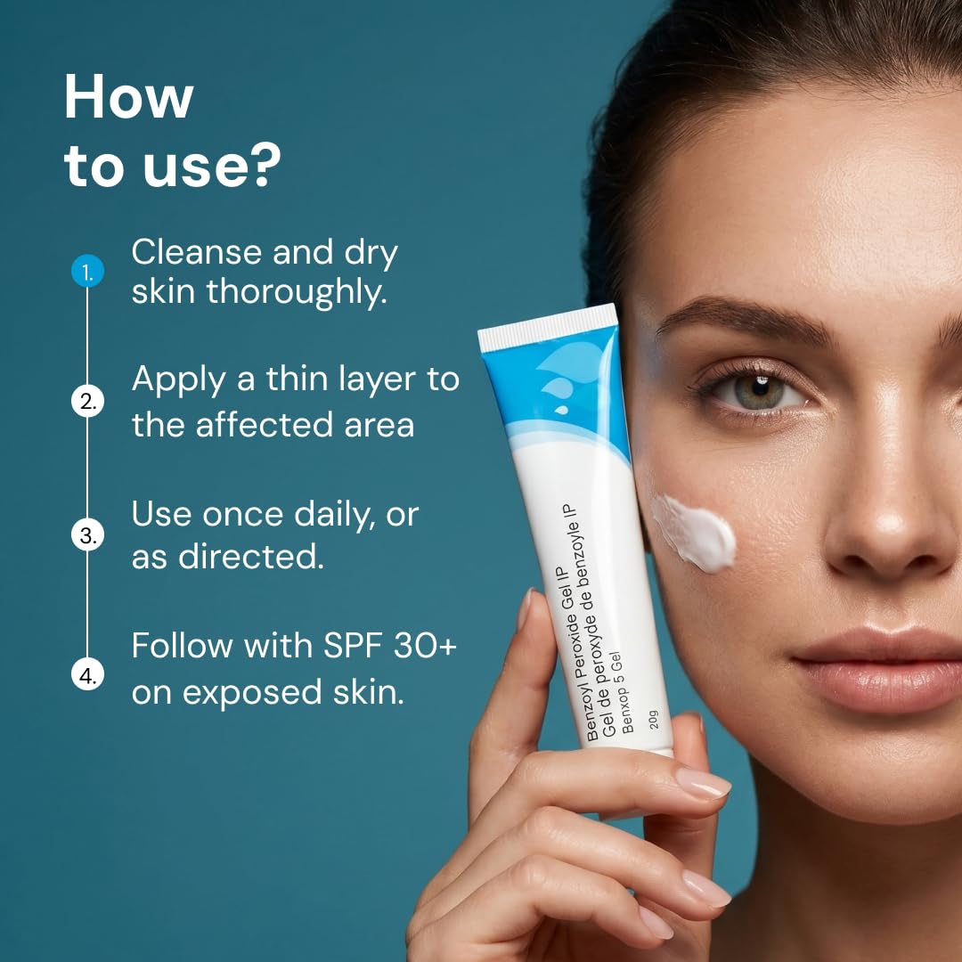 SALVE Benxop 5% Benzoyl Peroxide Gel (0.70 oz / 20g) - Topical Skincare Gel for Oil-Prone and Congested Skin