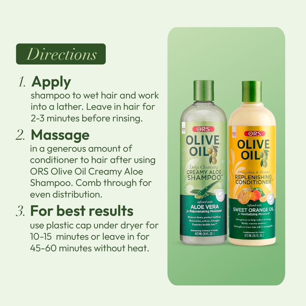 ORS Olive Oil Creamy Aloe Shampoo & Replenishing Conditioner for Revitalizing & Rejuvenating Moisturel 2 Piece Set