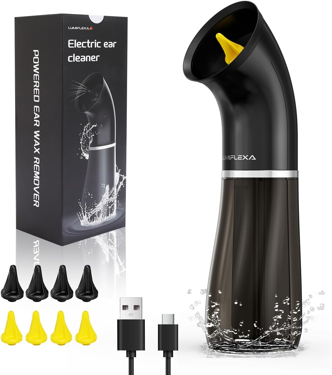 Ear Wax Removal Kit - Dual Water Tank Design with 4 Pressure Settings | 250ML Capacity, 8 Soft Earbuds, Type-C Charging, IPX7 Waterproof