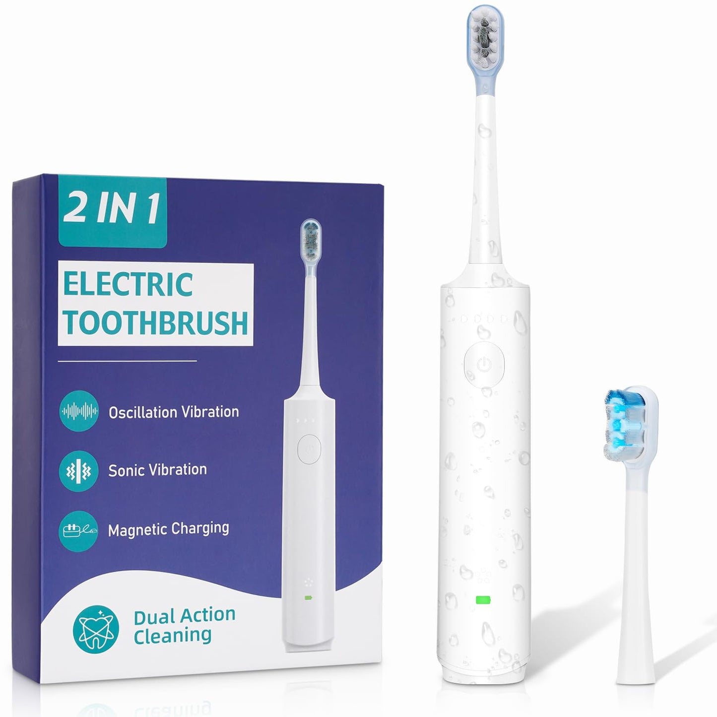 Vnina Rotating Electric Toothbrush for Adults, Rechargeable Sonic Electric Toothbrush with 2 Min Smart Timer, 4 Brushing Modes, Travel-Friendly with 2 Brush Heads, 40000VPM Motor