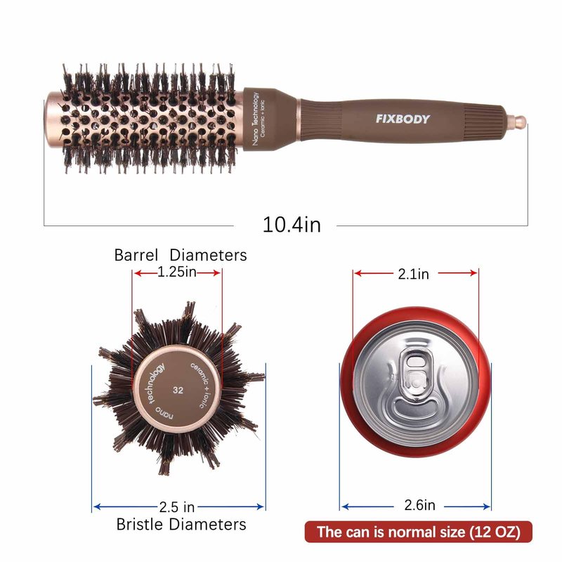 FIXBODY Round Hair Brush with Boar Bristles, Nano Thermal Ceramic, Ionic Tech and Anti-Static, Roller Hairbrush for Blow Drying, Curling, Straightening (2.5 inch, Barrel 1.25 inch)