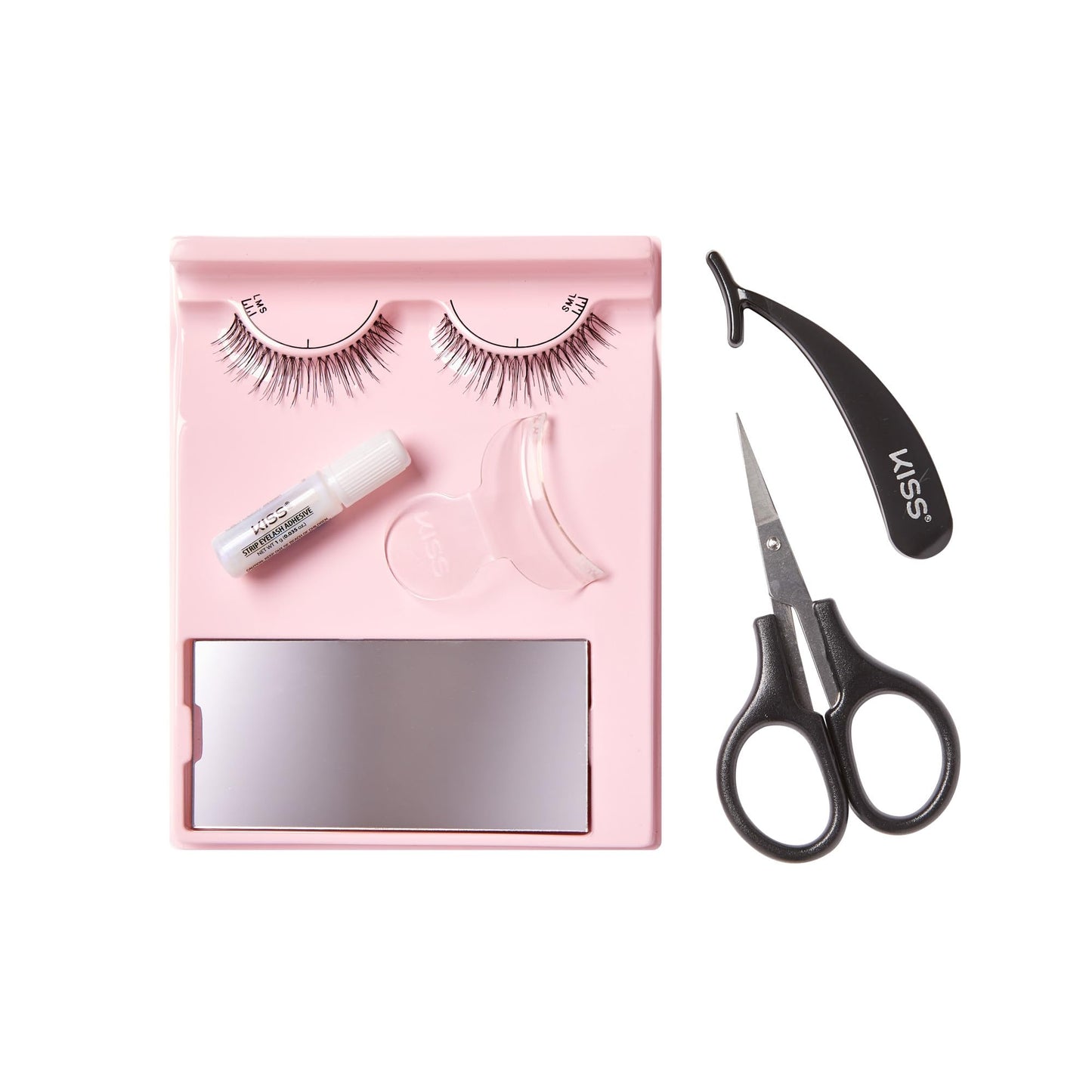 Kiss Lash-101 All-In-One False Eyelashes Kit for Beginners, Reusable Strip Lashes, Easy to Apply, 1 Pair 12 mm Fake Eyelashes, Measuring Tool, Scissors, Lash Adhesive, Applicator, & Mirror