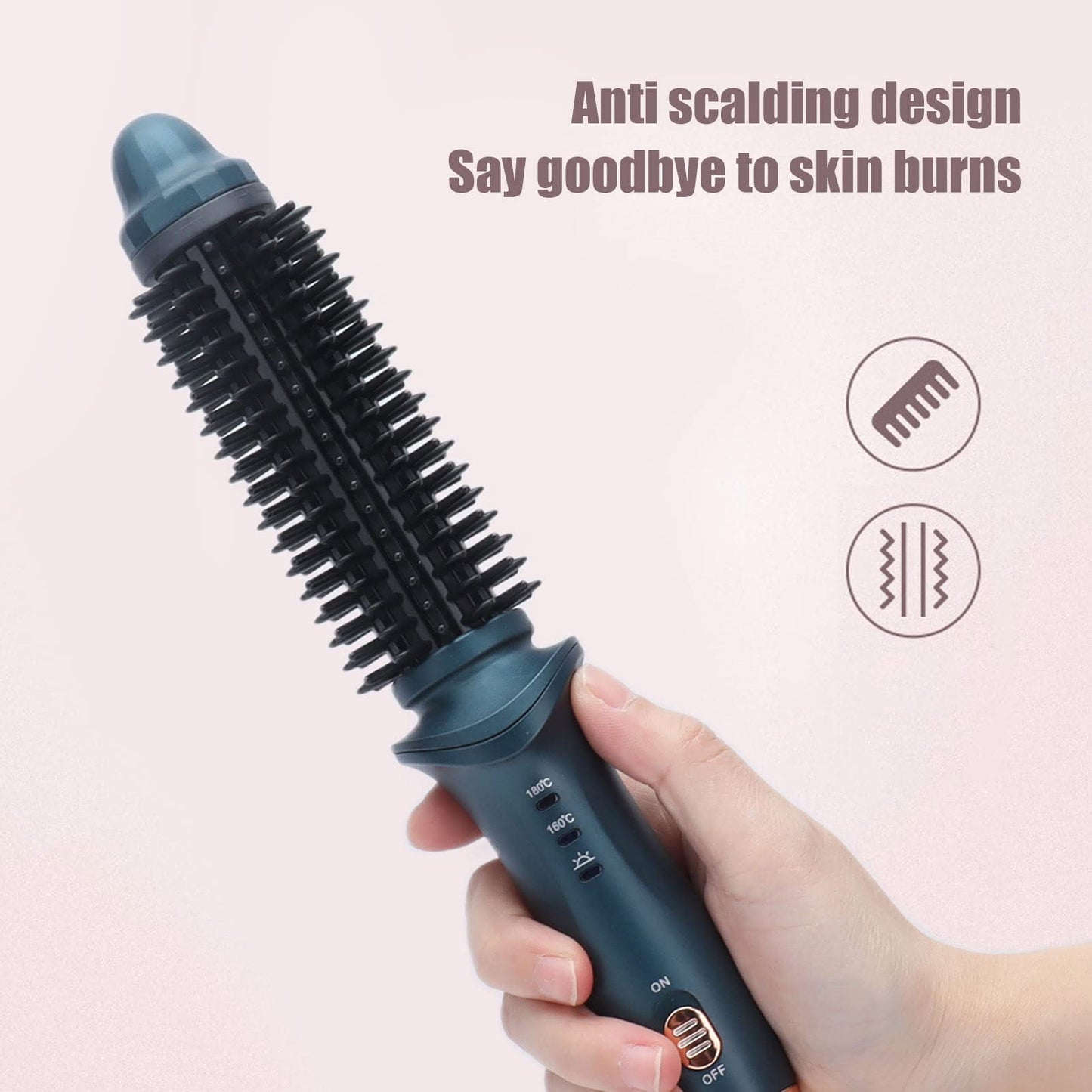 Ejoyous 2 in 1 Curling Brush, Dual Purpose Curling Brush, Anti Scalding Design, Green, Small