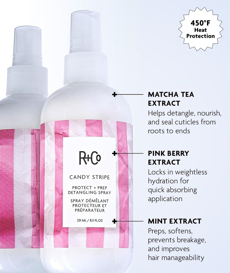 R+Co Candy Stripe Detangling Spray - Nourishes & Prevents Breakage | Vegan & Cruelty-Free | 8.5 Fl Oz