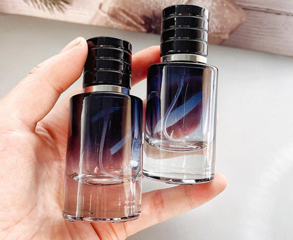 30ML Glass Perfume Bottles Empty Gradient Black Spray Perfume Bottles with Black Screw Lid Refillable Portable Empty Square Perfume Atomizer Vials Refillable Cosmetic Containers for Perfume Essential
