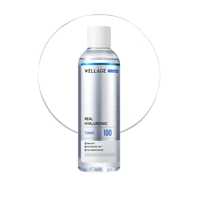 WELLAGE Real Hyaluronic Toner 100 for face, Korean Beauty Toner, 93% Hyaluronic Acid Water, Hydrating for Dry Skin - Deep, Quick Absorption, Hypoallergenic, Skin Irritation-Free, 6.76 fl.oz.