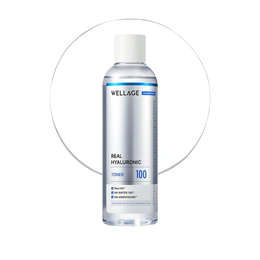 WELLAGE Real Hyaluronic Toner 100 for face, Korean Beauty Toner, 93% Hyaluronic Acid Water, Hydrating for Dry Skin - Deep, Quick Absorption, Hypoallergenic, Skin Irritation-Free, 6.76 fl.oz.