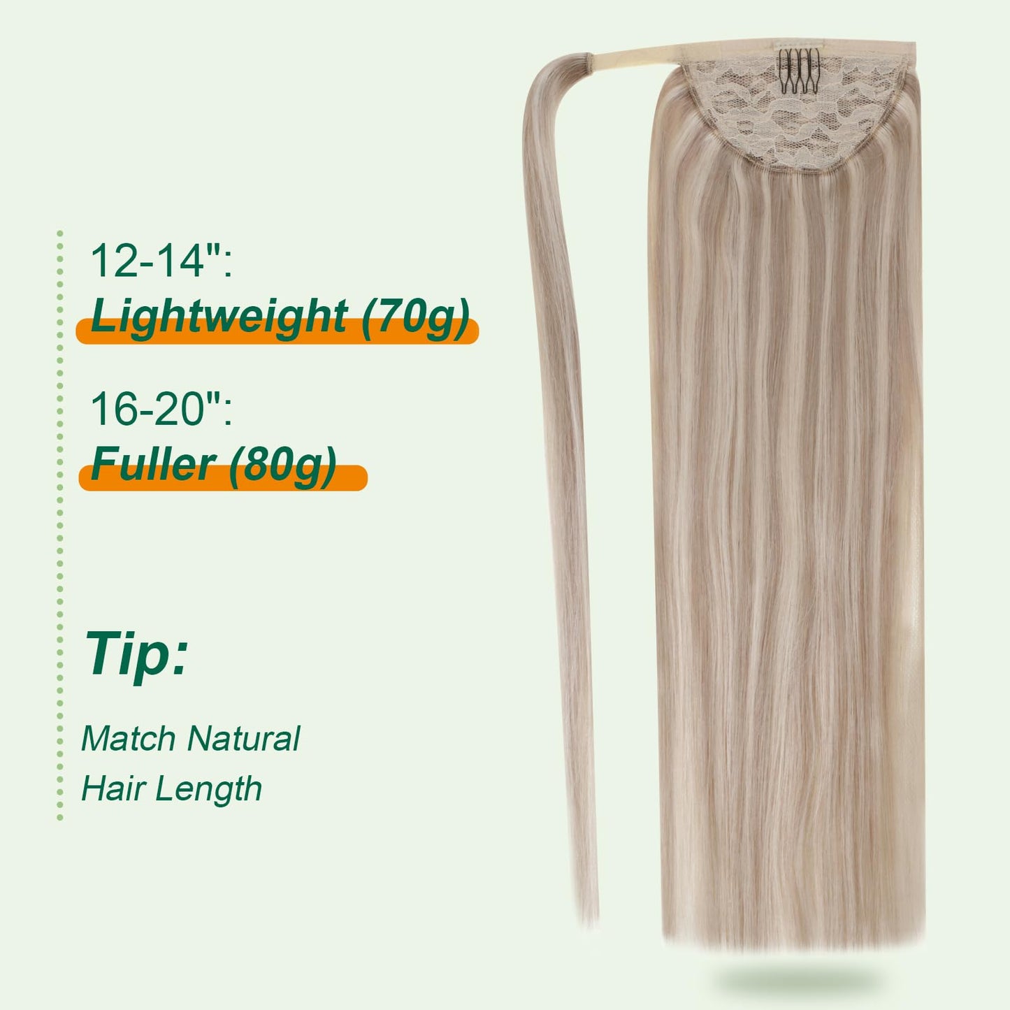 Easyouth Ponytail Extension Human Hair, 12 Inch 70G, Blonde Pony Tail Extensions, Ash Blonde Highlighted Bleach Blonde, Natural Hair Ponytail Human Hair for Women, Add Volume