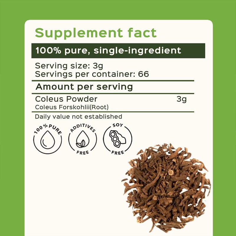 bixa BOTANICAL Coleus Forskohlii Root Powder | Forskolin-Rich Herb | 200 Grams / 7 OZ | Gluten Free, Steam Treated, Vegan, 100% Pure.