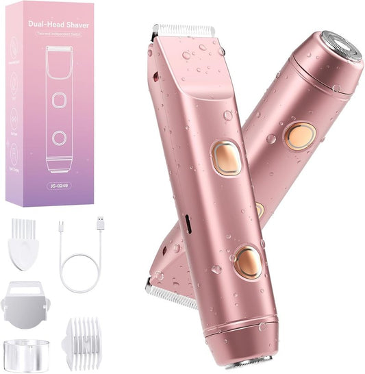 Bikini Trimmer for Women - Electric Waterproof Razor with Dual Heads for Body & Pubic Hair Care