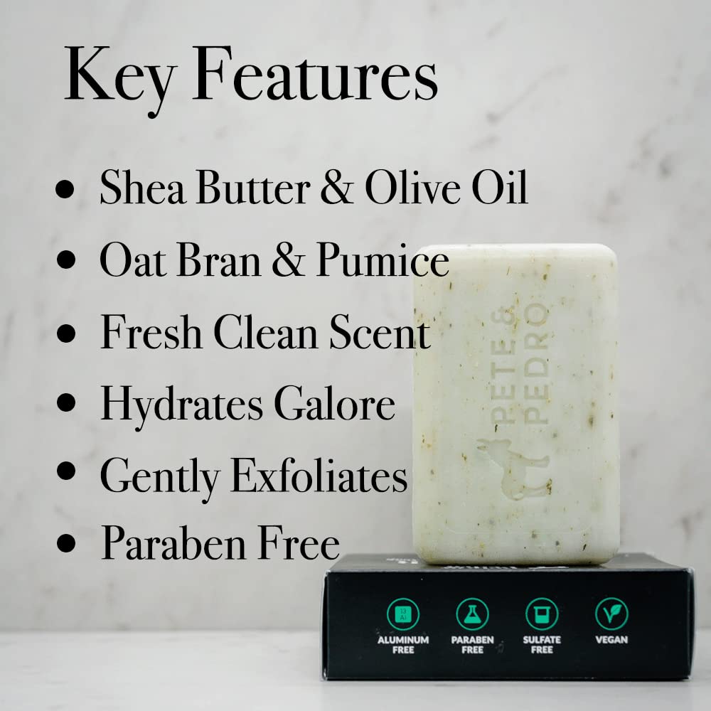 Pete & Pedro FROST Body & Balls Powder & FRESH Natural Body Bar Soap Combo – Talc-Free Ball Powder for Men 4.4 oz | Hydrating & Exfoliating Soap Bar Shea Butter & Pumice 5 oz | Eliminates Sweat & Odor