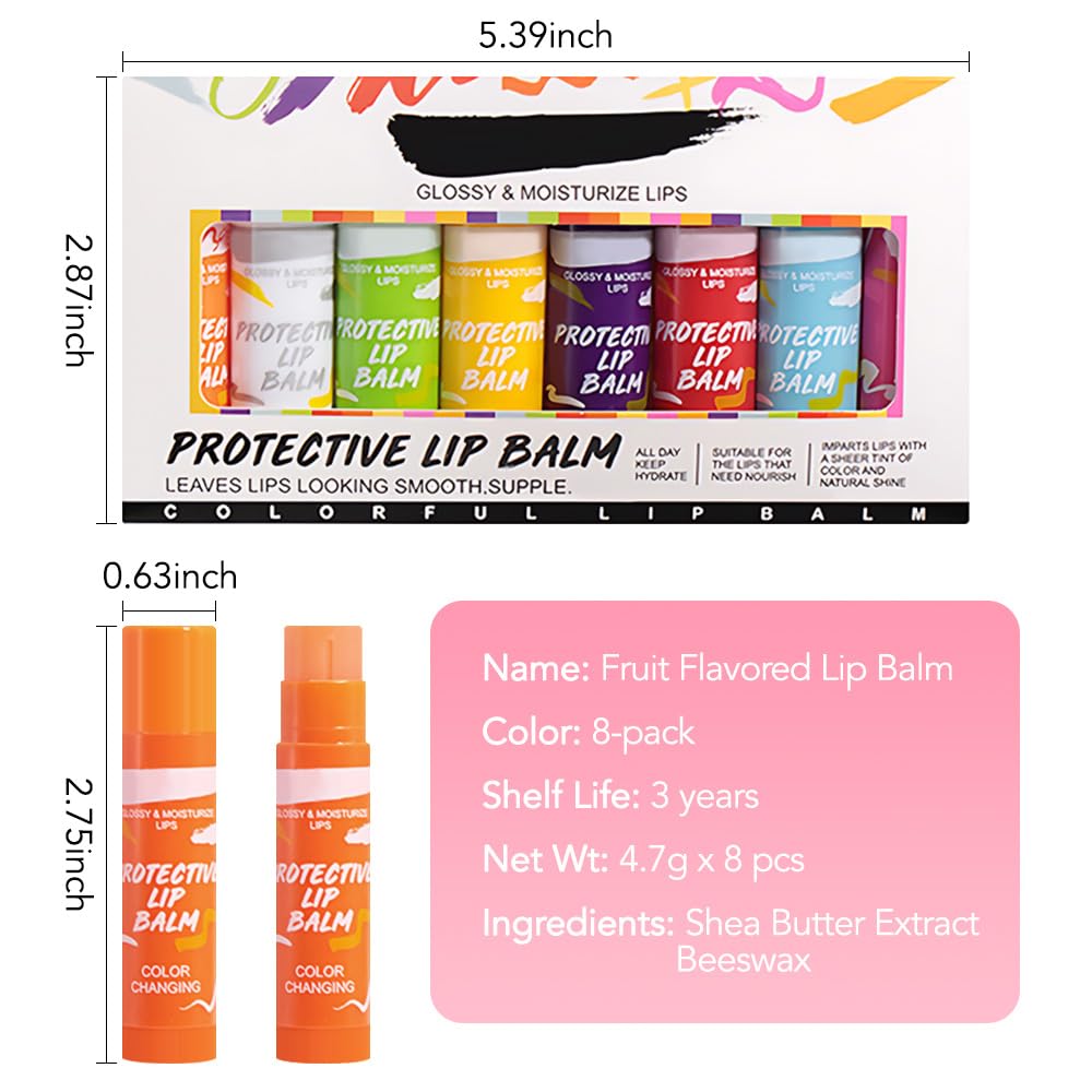 BINGBRUSH Color Changing Lipstick Set - 8PCS Moisturizing & Waterproof Lip Tint | Hydrating Fruit Flavor for Women