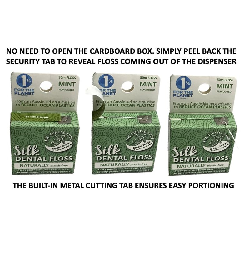 The Turtle Tribe® Natural Dental Floss, 33 Yards, 100% Pure Silk Floss, Plastic Free, PFAS Free, Funding Beach Cleans to Protect Our Precious Oceans, Mint Flavour