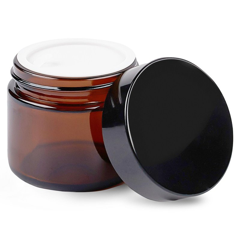 TUZAZO 2 Oz Thick Amber Round Glass Jars with Inner Lids and Black Lids, 24 Pack Small Empty Candle Making Jars/Cosmetic Containers for Lotions, Creams, Body Butters, Essential oil Beauty Products