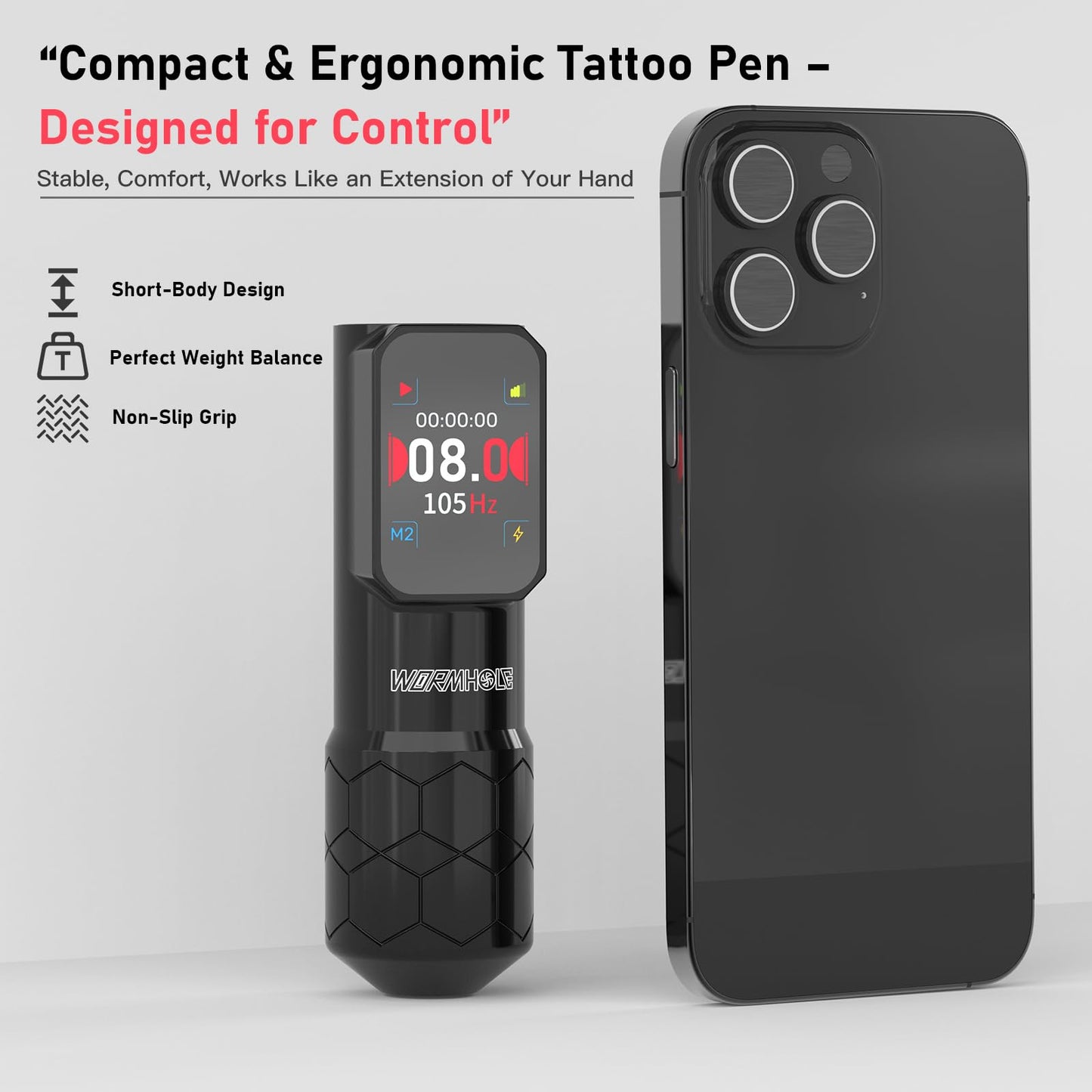 Wormhole Tattoo Gun Wireless Tattoo Machine 1500mAh Battery Aluminum Alloy Smart Tattoo Pen Dot Working Mode Multifunctional Machine for Professional Artist Black