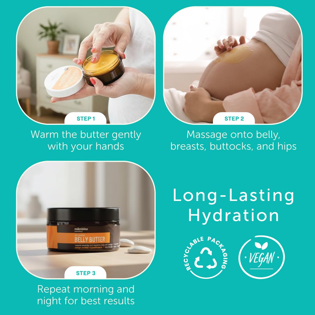 Mambino Organics Oh Baby! Belly Butter, Belly Balm for Pregnant Women, Body Cream with Shea Butter for Pregnancy, Minimizes Stretch Marks, Vegan, Cruelty-Free, Maternity Skin Care, 2.5 fl oz