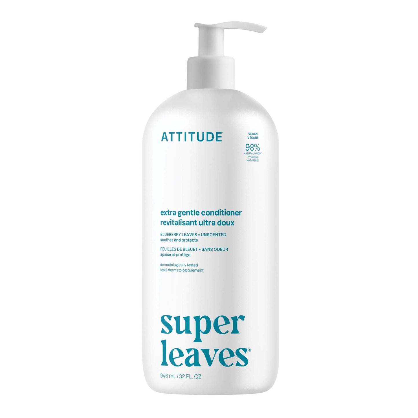 ATTITUDE Extra Gentle Hair Conditioner, Soothes Dry Scalp, Naturally Derived Ingredients, Vegan Detangler, Dermatologically Tested, Unscented, 32 Fl Oz