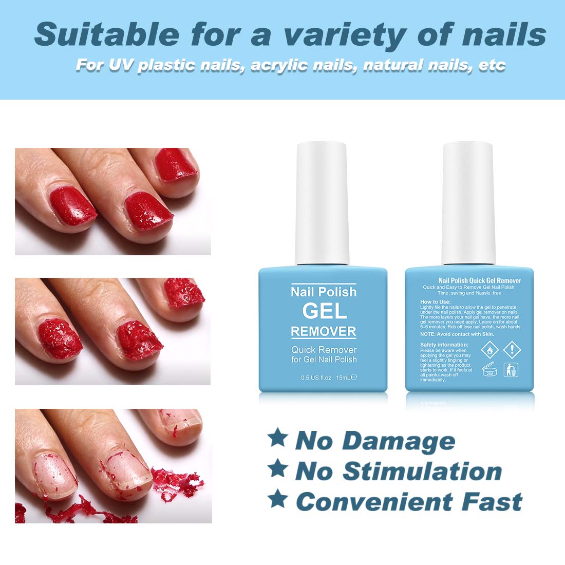2 Pack Gel Nail Polish Remover, Gel Polish Remover for Nails, Easily Magic Soak-Off Gel Polish in 2-5 Minutes - Safe, No Need For Foil, Soaking Or Wrapping ( with 1 Cuticle Pusher and Nail Scraper)
