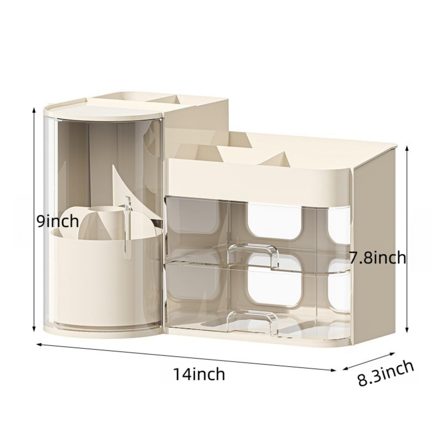 Makeup Organizer with Rotating Brush Holder Cosmetic Organizer with Drawers Countertop Skincare Organizer for Vanity,Cosmetic Display Case Storage (Cream, Large)