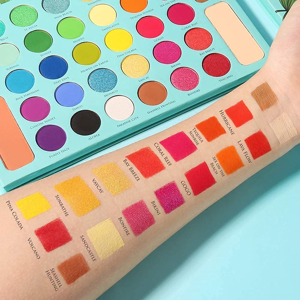 Docolor 16Piece Colorful Eye Makeup Brushes Set + 34 Colors Tropical Eeyshadow Palette Christmas Gift Premium Eye Blending Synthetic Eyeshadow Brushes Set
