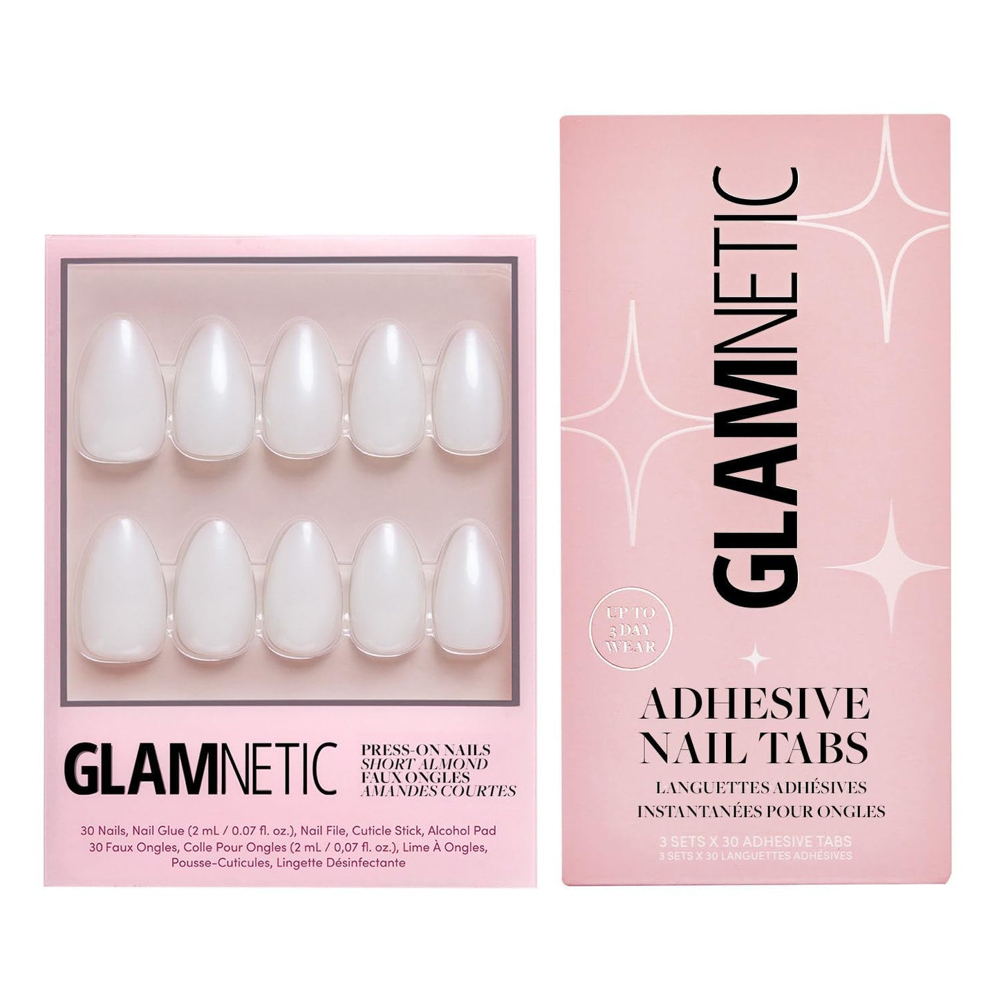 Glamnetic Press-On Nails & Adhesive Nail Tabs - Hailey | Glossy, Semi-Transparent, Short Almond Nails, Reusable | 15 Sizes - 30 Nail Kit with Adhesive Tabs
