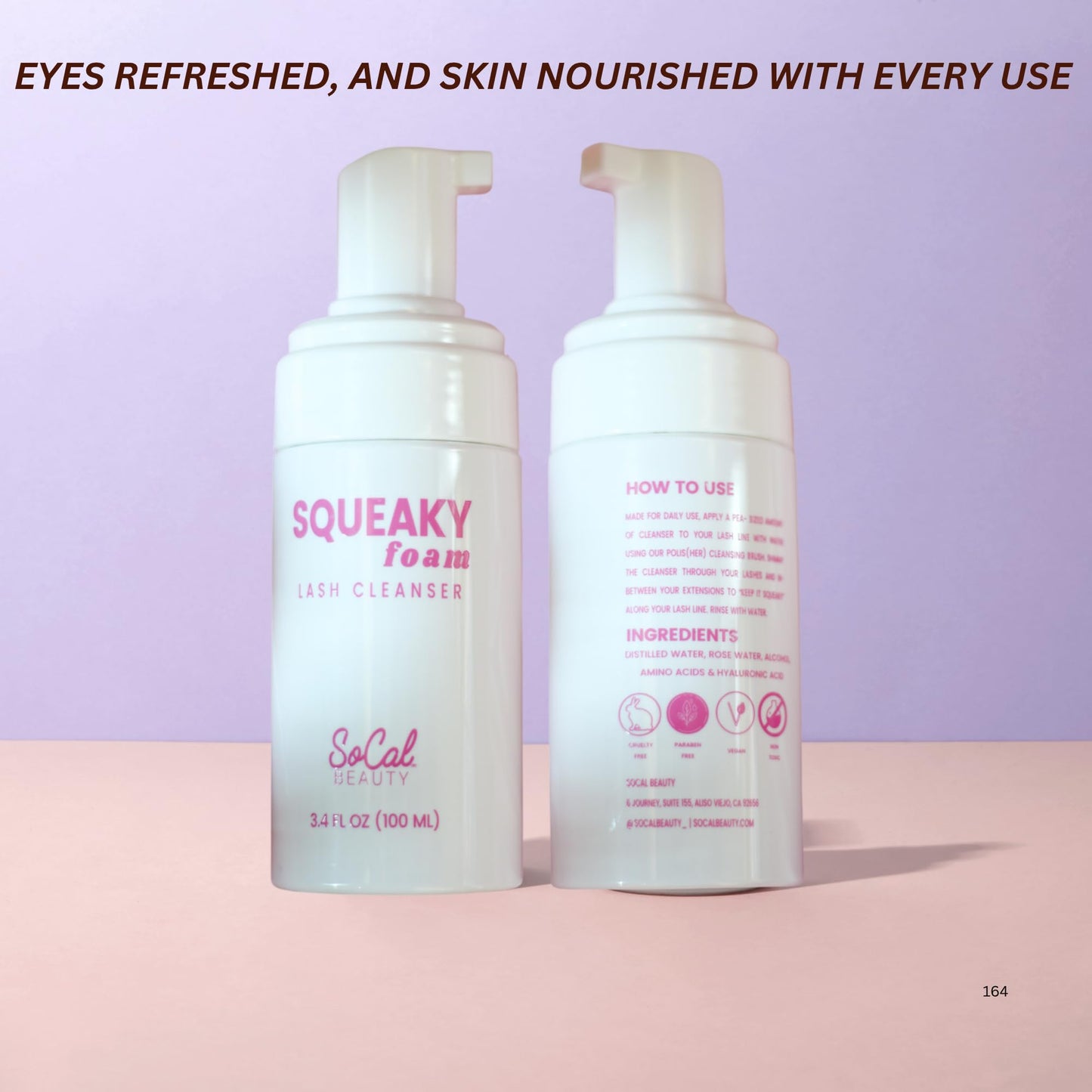 SoCal Beauty Squeaky Rose Water Lash Cleanser Luxury Foam Cleanser for Lash Extensions