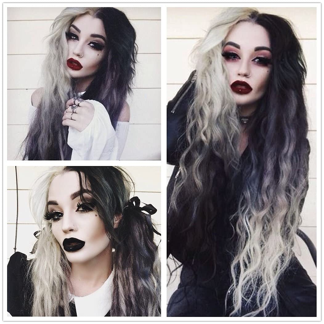 Mildiso Long Wigs for Women 26'' Black White Wig Cute Colorful Hair M051