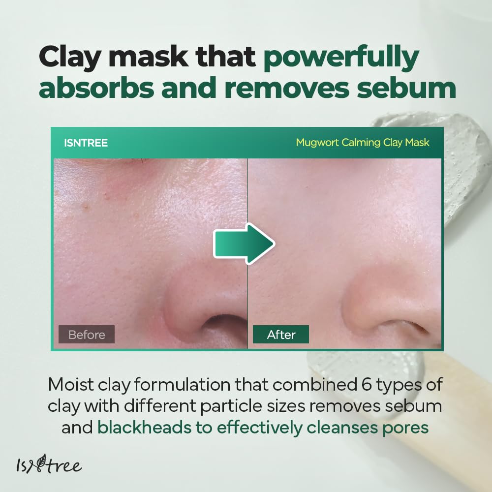 IsNtree Mugwort Calming Clay Mask - Deep Pore Cleansing & Sebum Control | Soothing Wash-Off Mask for Sensitive Skin | 100ml