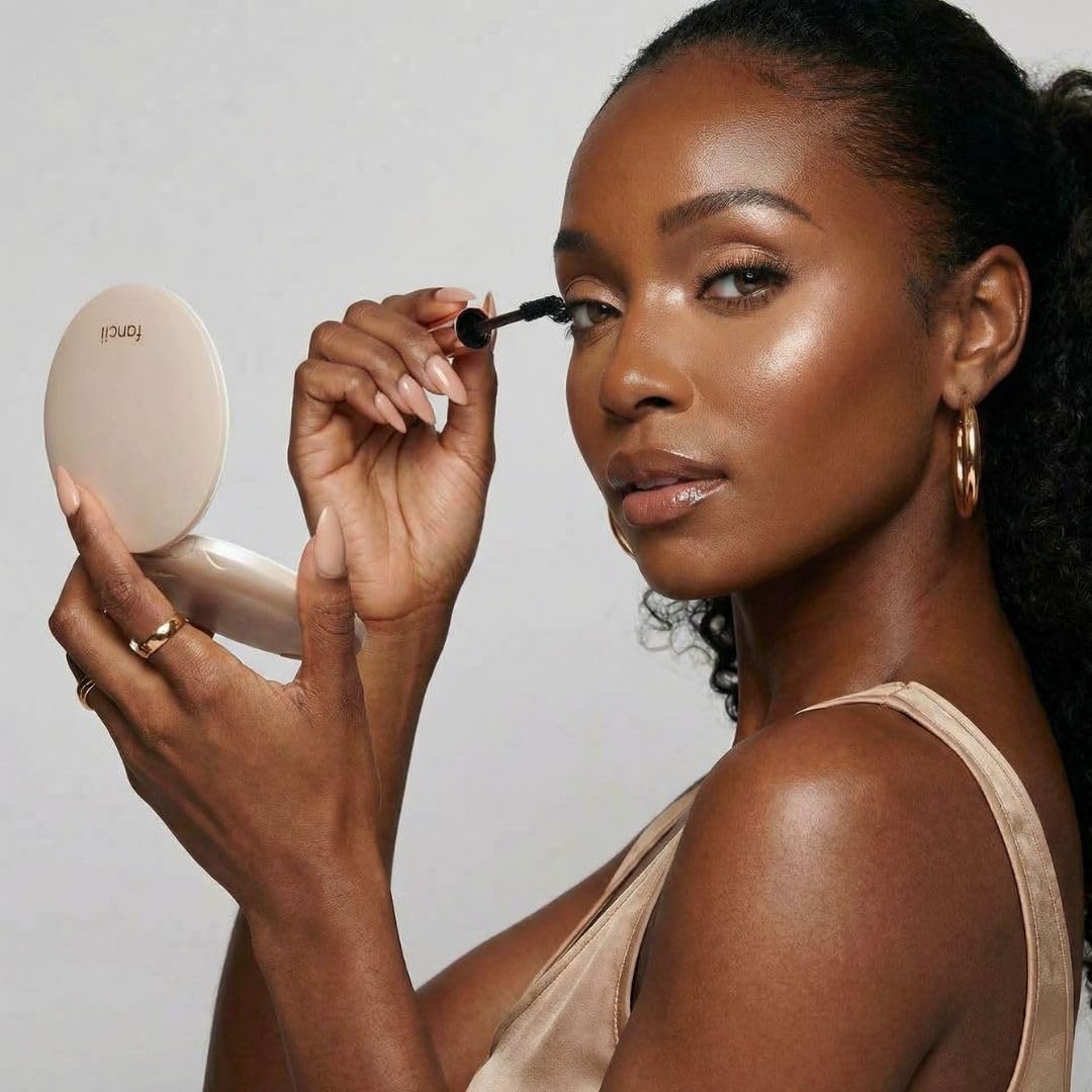 Fancii Mini Taylor Compact Magnifying Mirror with LED Light, 10x/1x, Rechargeable, 3 Light Settings, Dimmable - Small Lighted Travel Handheld Mirror for Pocket, Handbag, Purse, 2-Sided (Desert Sands)