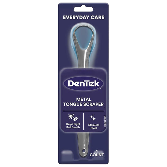 DenTek Metal Tongue Scraper for Better Oral Health – Removes Bacteria, Fights Bad Breath – 100% Stainless Steel, Dishwasher-Safe – Slim Design, Works Gently