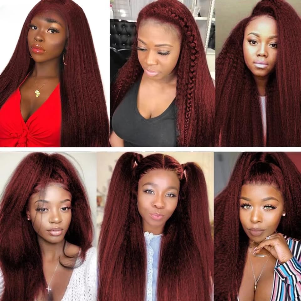 99J Burgundy Human Hair Bundles - Kinky Straight Brazilian Remy Hair Extensions | 20, 22, 24 Inch, 50g Each
