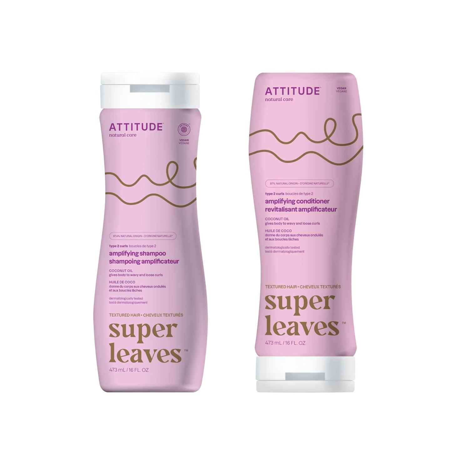 Bundle of ATTITUDE Hair Shampoo and Conditione, Plant- and Mineral-Based Ingredients, Vegan and Cruelty-free Beauty and Personal Care Products, Wavy and Curly, Coconut oil 16 Fl Oz