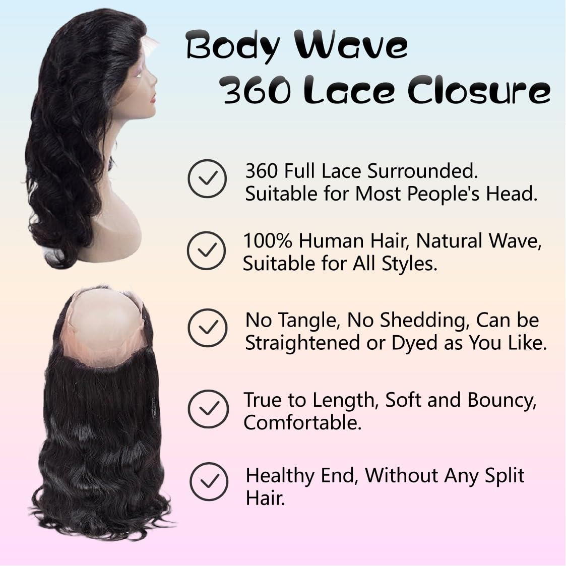 360 Lace Frontal HD Transparent Full Lace Closure Pre Plucked With Baby Hair Bleachable Knot Free Part Raw Virgin Human Hair Natural Color 12 Inch