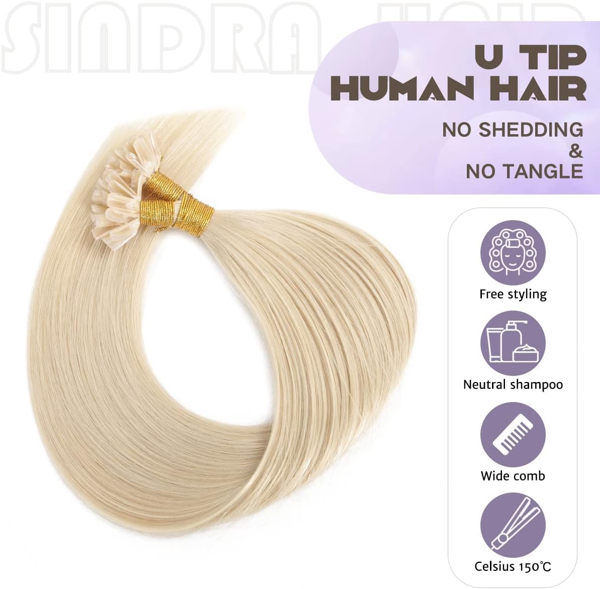 Sindra U Tip Hair Extensions 14 Inch Platinum Blonde 40g Keratin Human Hair 50 Strands Hot Fusion Pre Bonded Extensions Utip#60-14inch)