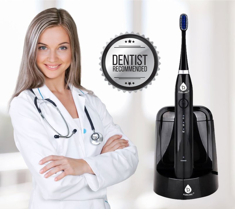Pursonic S750 Sonic Toothbrush - Smart Rechargeable Electric Toothbrush for Adults | Black, 12 Extra Brush Heads