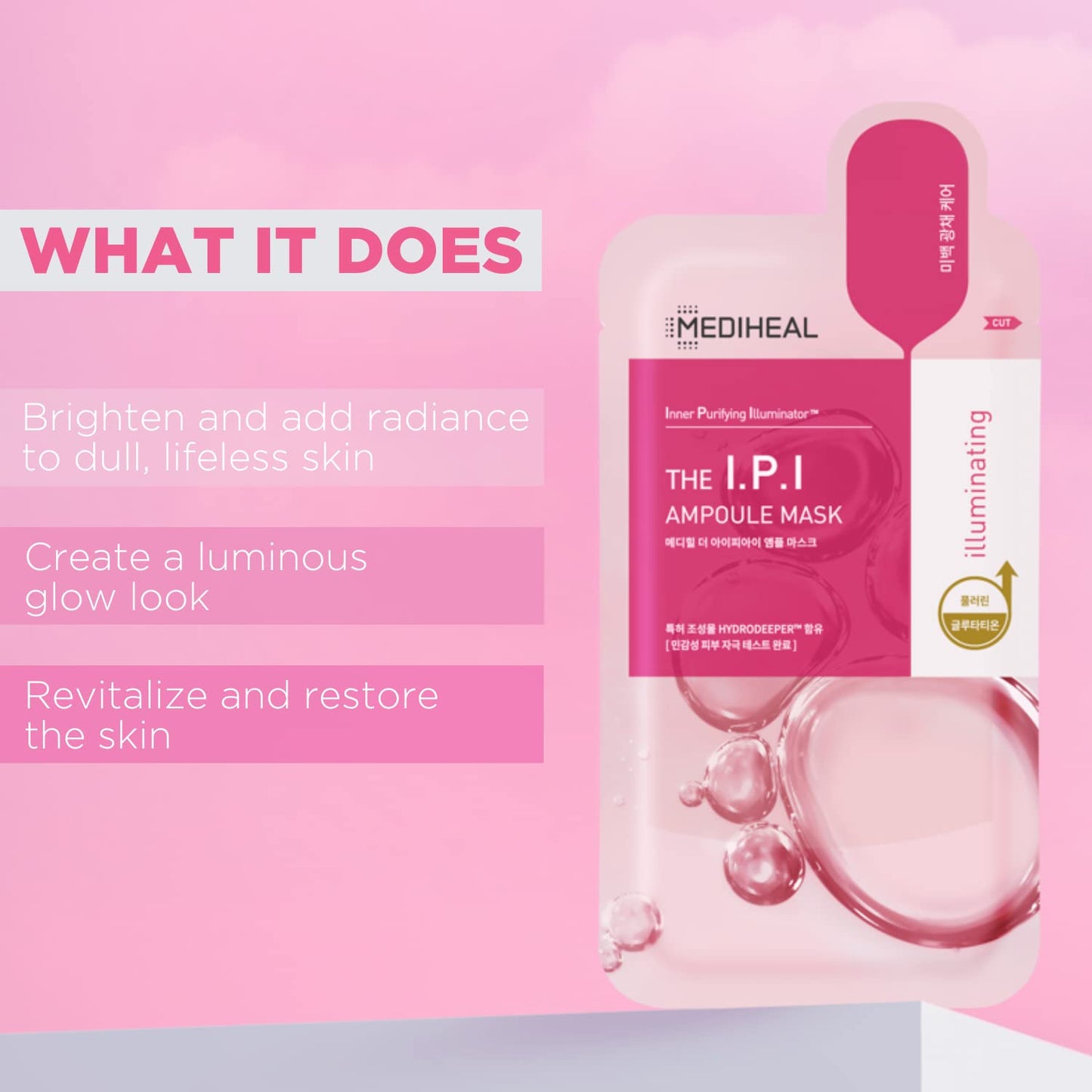 Mediheal IPI Ampoule Face Mask - 10 Korean Sheet Masks for Brightening Dull Skin with Niacinamide