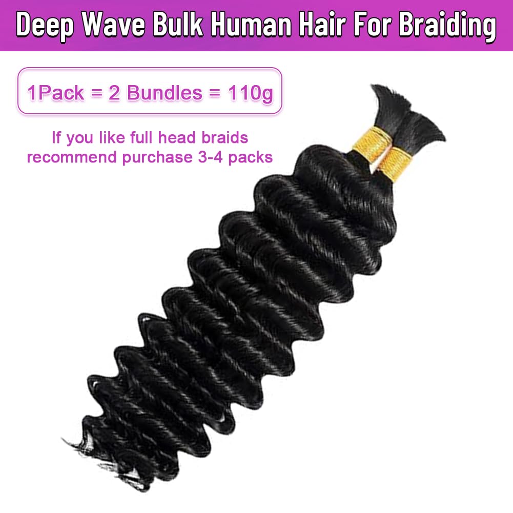 16Inch 110gNatural Black 100% Virgin Hair Extensions Human Braiding Hair for Boho Braids