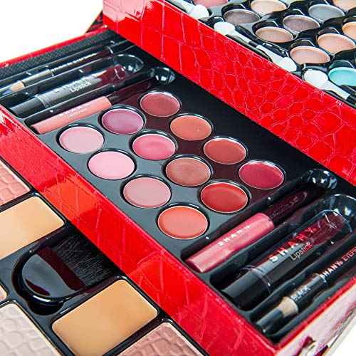 SHANY All In One Makeup Set, Eyeshadow, Blushes, Face Powder, Lipstick, Eye liners, Make up Pencils and Cosmetics Mirror - Makeup Kit With Reusable Storage Beauty Box - Red