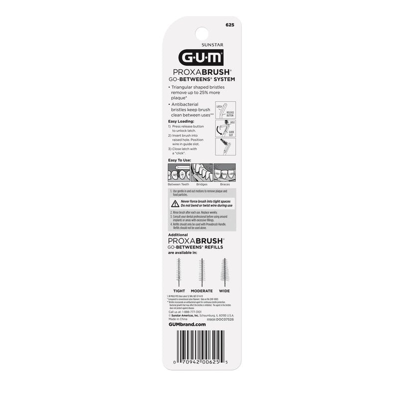 GUM Proxabrush Permanent Handle Refills - Compatible with Go-Betweens Interdental Brushes - Floss Picks for Teeth, Braces, and Implants (6pk)