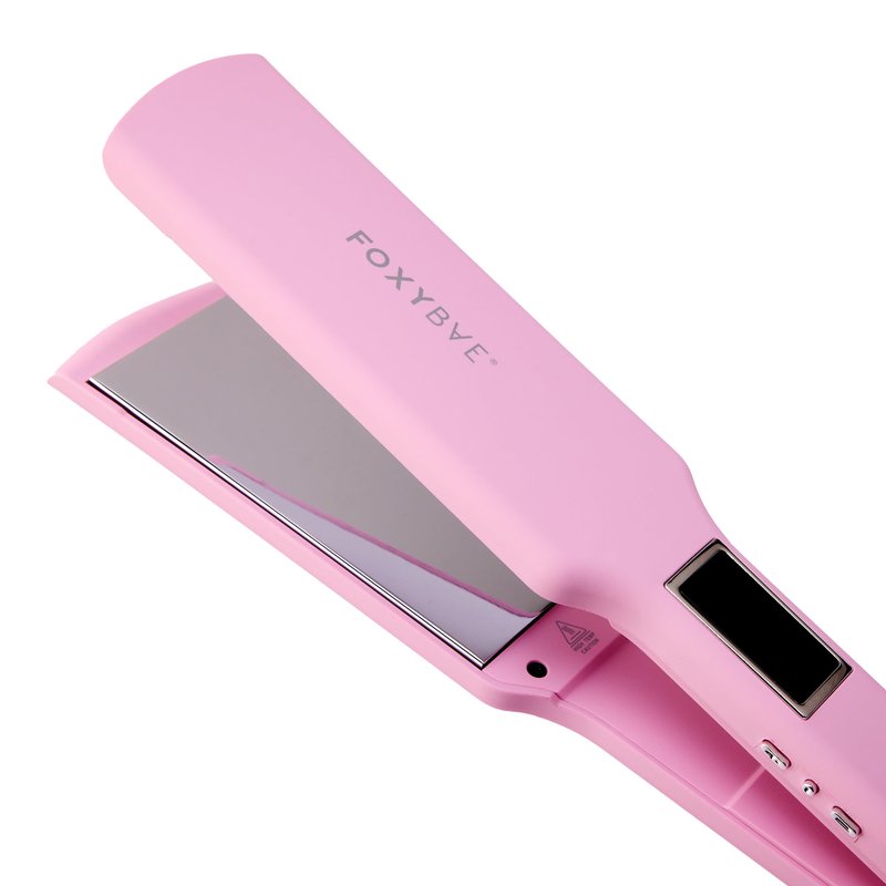 FoxyBae Flat Iron Hair Straightener - TRÉS Sleek 1.75" Wide Plate Titanium Dual Voltage Portable Professional Hair Straightening Hot Tool Locks Moisture & Shine [Pink]