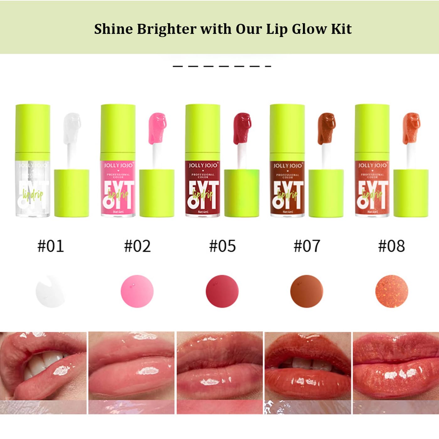 Lip Gloss Kits- 5 Colors Tinted Lip Glow Oil Set Plumping Lip Oil Hydrating Transparent Moisturizing Lip Gloss Kit Gift for Girl Women Lip Makeup Care
