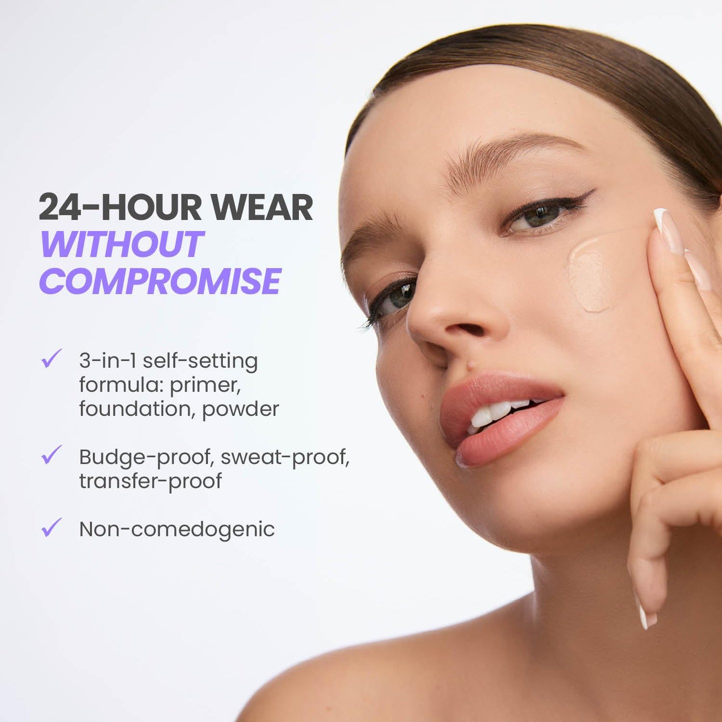Wonderskin Hyper Bond All-Day Stay Serum Foundation - Waterproof, Transfer-Proof Face Makeup with Niacinamide & Hyaluronic Acid | Lightweight Natural Finish (Halo)